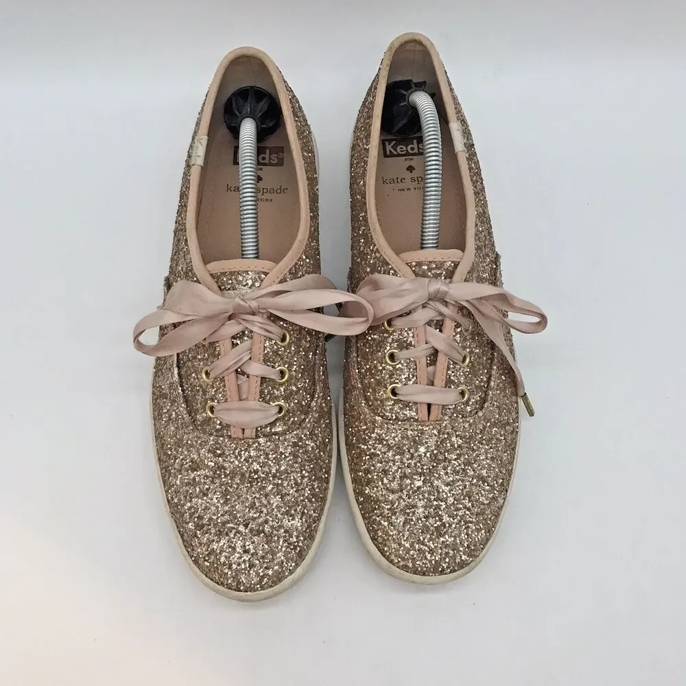 Keds for Kate Spade Champion Glitter Sneakers Women's 9 Pink Rose Gold Shoes